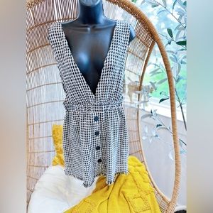 Zara Jumper Dress Size M Short Tweed Fringe Pinafore White Blue Black Button